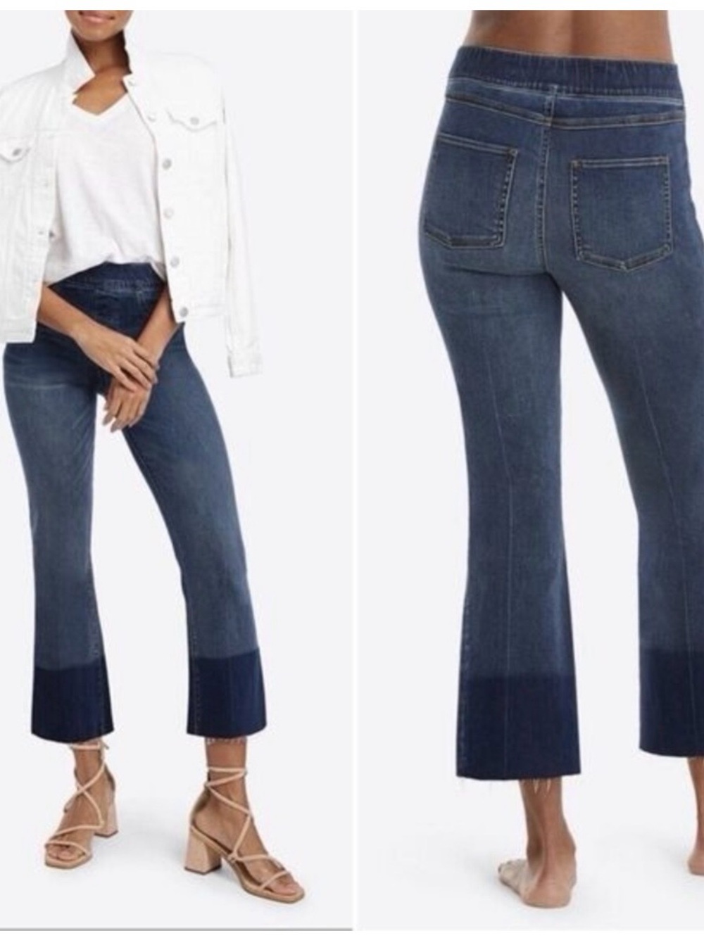 SPANX  High Rise Cropped Flare Jeans Raw Hem Medium Wash Size M